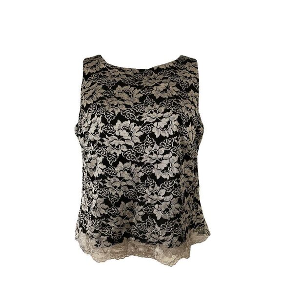 Bentley Arbuckle Black Silver Floral Lace Overlay Top Womens Size 6 - Picture 1 of 7